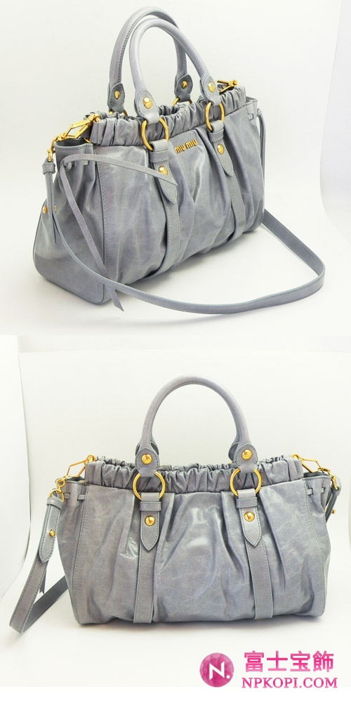 miumiu ミュウミュウ 2WAYショルダーバッグ レディース  ヴィンテージ調 レザー グレイッシュブルー RT0383 VIT.LUX PERVINCA